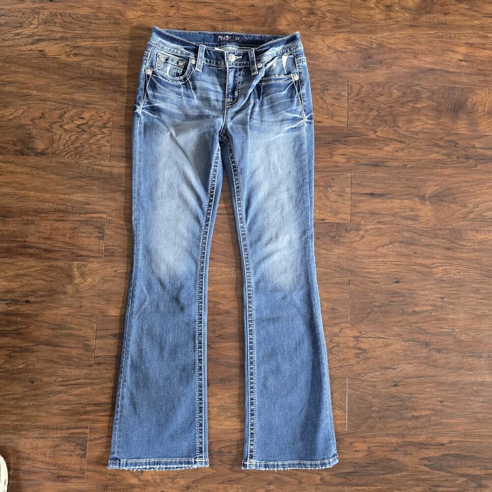 Miss Me Mid-Rise Bootcut Jeans Embroidered Rhinestone Western Style 27x33